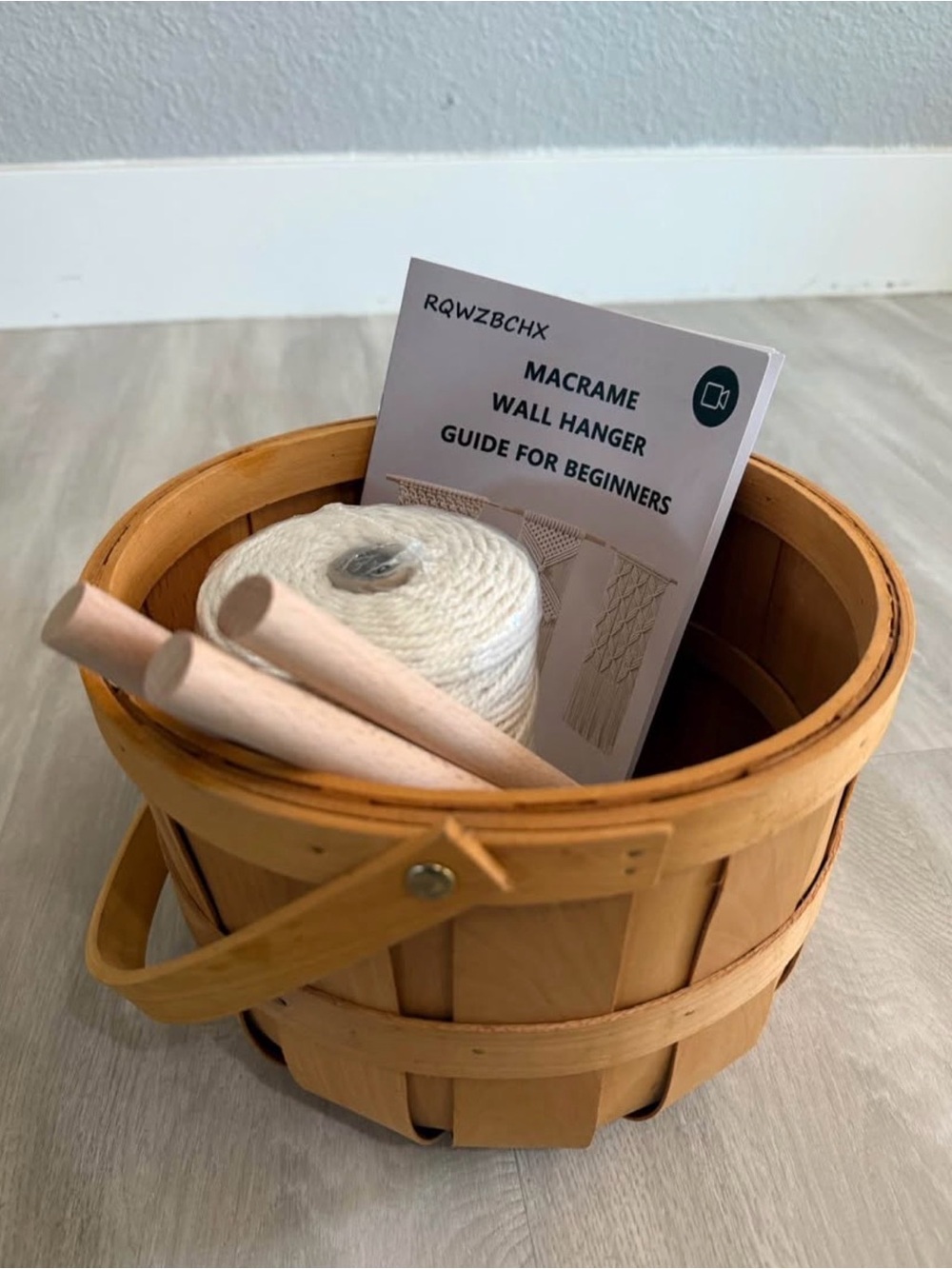DIY Macrame Wall Hanging Kit â NEW with Natural Wood Basket and Cream Cord